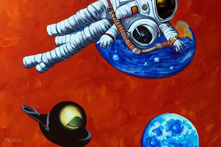 Image similar to an astronaut laying on mars in the style of flooko, acrylic art, detailed, moonlight