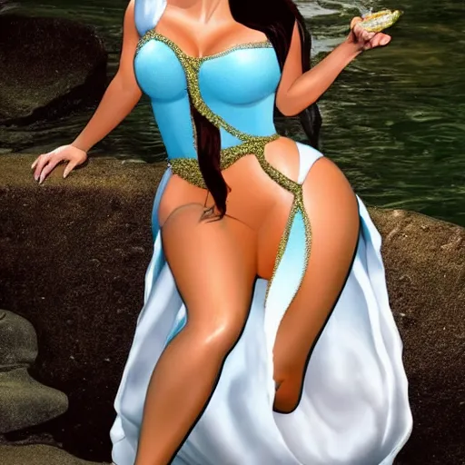 Image similar to Kim Kardashian as Ariel the Little Mermaid, cosplay