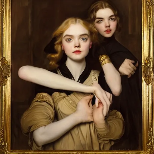 Image similar to elle fanning, ana de armas, anya taylor - joy in prey picture by j. c. leyendecker and peter paul rubens, asymmetrical, dark vibes, realistic painting, organic painting, matte painting, geometric shapes, hard edges, graffiti, street art : 2 by j. c. leyendecker and peter paul rubens : 4