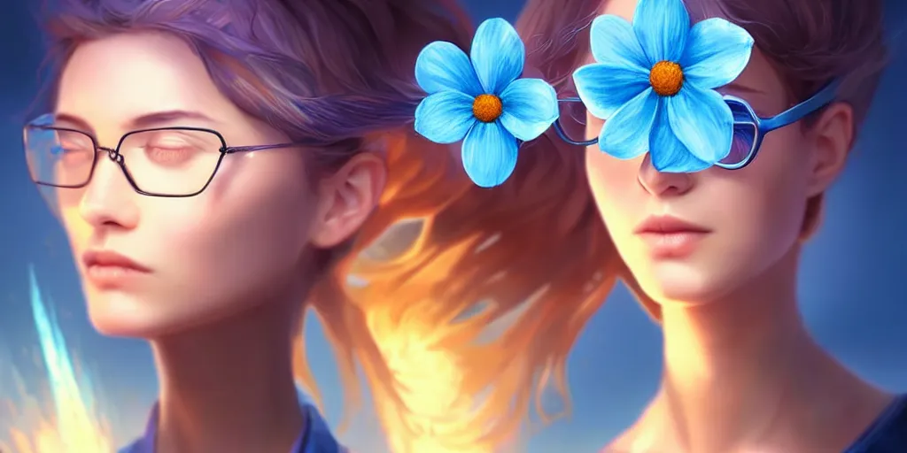 Prompt: epic professional digital art of a bread toast wearing 👓 and a blue flower, best on artstation, cgsociety, wlop, cosmic, epic, stunning, much detail, much wow, masterpiece, backlight