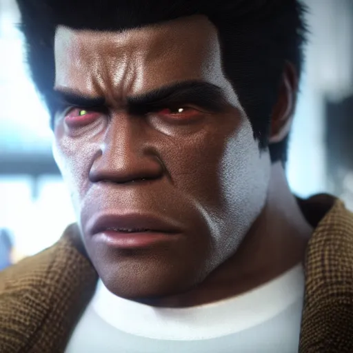 Prompt: a videogame still of James Brown in Tekken 7, portrait, 40mm lens, shallow depth of field, close up, split lighting, cinematic