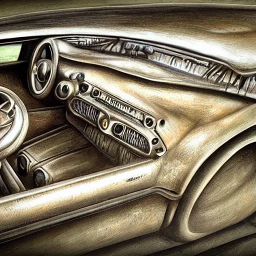 Image similar to car, by giger, realistic, detailed