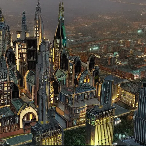 Prompt: fictional city in south america with gothic architecture inspired by gotham city, very details