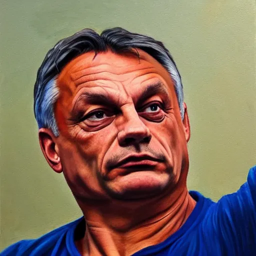 Prompt: viktor orban flexing a biceps, oil painting