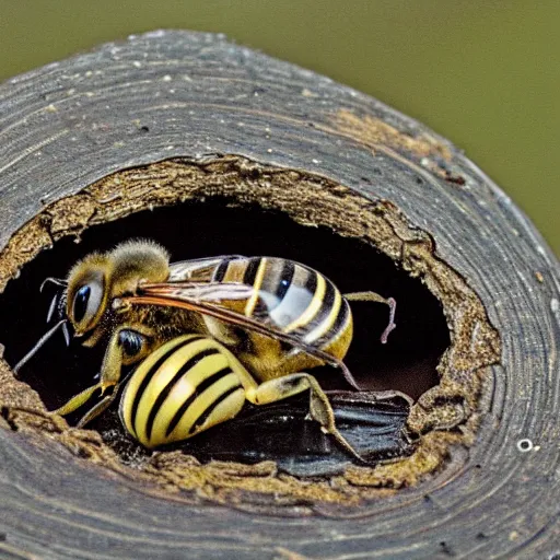 Image similar to there is a bee on the wing on the fly on the frog on the bump on the log in a hole in the bottom of the sea