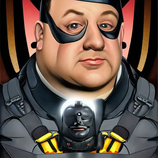 Image similar to paul blart as batman, pixar cute, highly detailed, sharp focus, digital painting, artwork by Victor Adame Minguez + Yuumei + Tom Lovell + Sandro Botticelli