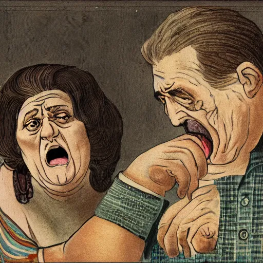 Image similar to illustration of sicilian woman angry at her husband