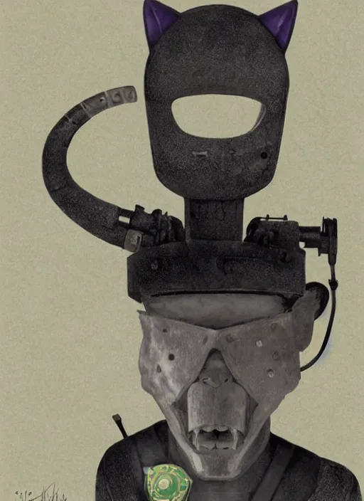 Prompt: a close up character illustration of a sci fi anthropomorphic cat soldier, a 3 d render of a sci fi anthropomorphic cat soldier, stephen gammell, by jack gaughan, by george ault, by victo ngai