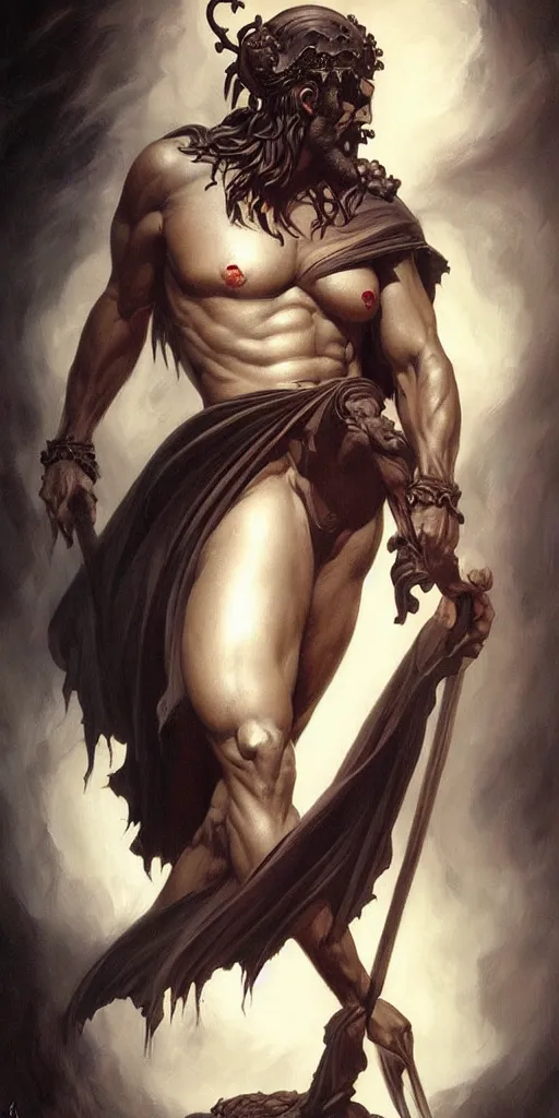 Image similar to Ancient Greek God of Death, dark art, by Artgerm, Frank Frazetta