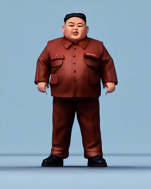 Prompt: full body 3d render of fat kim yong un as a funko pop, studio lighting, white background, blender, trending on artstation, 8k, highly detailed