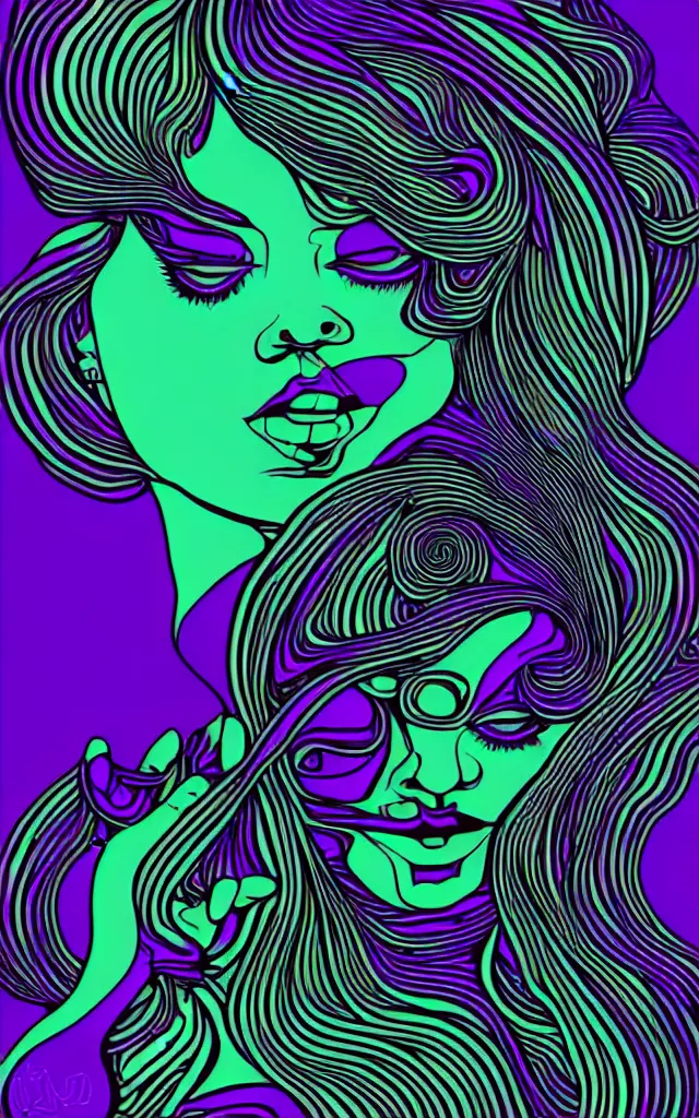 Image similar to adobe illustrator vector graphics digital art of music goddess, psychedlic monochromatic duoblend