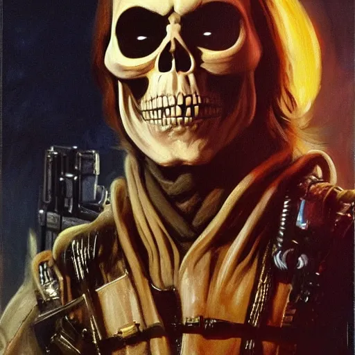 Prompt: ultra realistic portrait painting of skeletor as han solo, art by frank frazetta, 4 k, ultra realistic, highly detailed, epic lighting