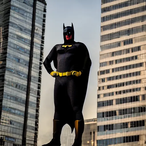 Image similar to Adam West as Batman 2022, 70mm, EOS-1D, f/1.4, ISO 200, 1/160s, 8K, RAW, symmetrical balance, in-frame, Dolby Vision