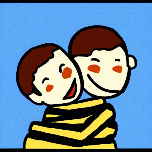 two boys hugging cartoon