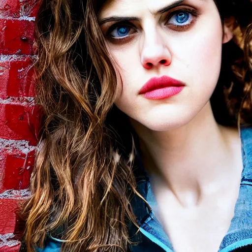 Image similar to closeup portrait of alexandra daddario in a smoky new york back street, photograph, natural light, detailed face, magazine, press, photo, Steve McCurry, David Lazar, CANON Eos C300, ƒ1.8, 35mm