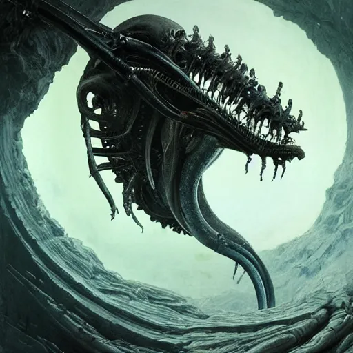 Image similar to An attractive beautiful xenomorph, fullbody, intricate, horror, highly detailed, artstation, cosmic crystals, black hole, concept art, smooth, sharp focus, illustration, art by greg rutkowski and orientalism and bouguereau and Zdzislaw Beksinski, good clear quality, lighting, biology, symmetrical artwork, perfect face, 135 mm, cinematic, hyper realism, high detail, octane render, 8k, chrome accents