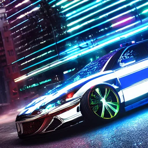 Prompt: chrome hoops lit by police lights, octane, hyper detailed, cgi