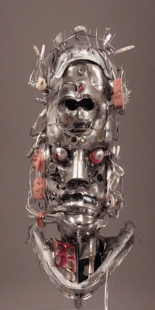 Prompt: a beautiful cyborg made of japanese ceremonial maske