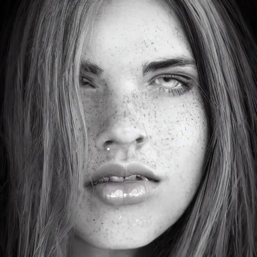 Image similar to beautiful young woman face with light freckles artist sketch closeup photograph