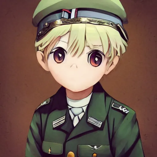 Image similar to beautiful little blonde boy in nazi uniform. made in abyss art style, inspired by kris from deltarrune, cute detailed artwork, anatomically correct, soft details, ilya kuvshinov, reflection, perfect composition, portrait, illumination, digital art, detailed anime soft face, symmetrical face, western comic, illustration, realistic, nazism