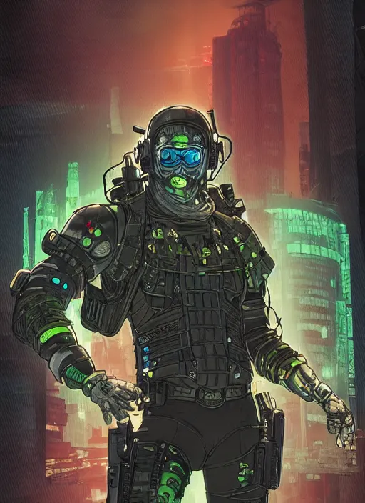 Image similar to cyberpunk hazmat bio - cleaner. portrait by ashley wood and alphonse mucha and laurie greasley and josan gonzalez and james gurney. splinter cell, apex legends, rb 6 s, hl 2, d & d, cyberpunk 2 0 7 7. realistic face. character clothing. vivid color. dystopian setting.