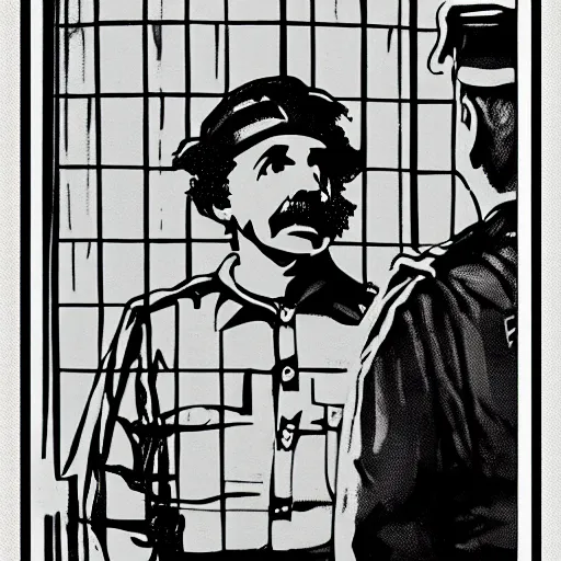 Prompt: halftone journal print of einstein being arrested.