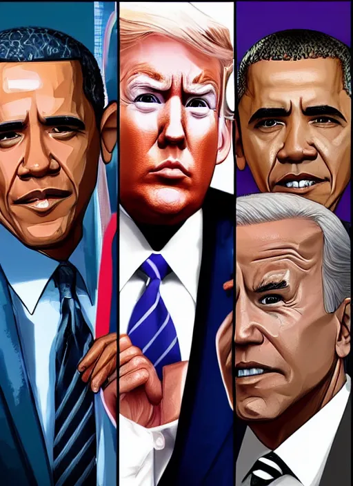 Image similar to GTA Cover Art, Obama, Biden, Trump