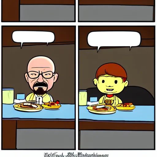 Image similar to baby Walter White doing breakfast, cartoon style,