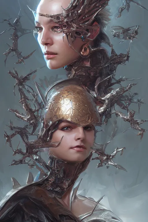 Image similar to metallic metamorphosis, d & d, fantasy, portrait, highly detailed, headshot, digital painting, trending on artstation, concept art, sharp focus, illustration, art by artgerm and greg rutkowski and ayami kojima