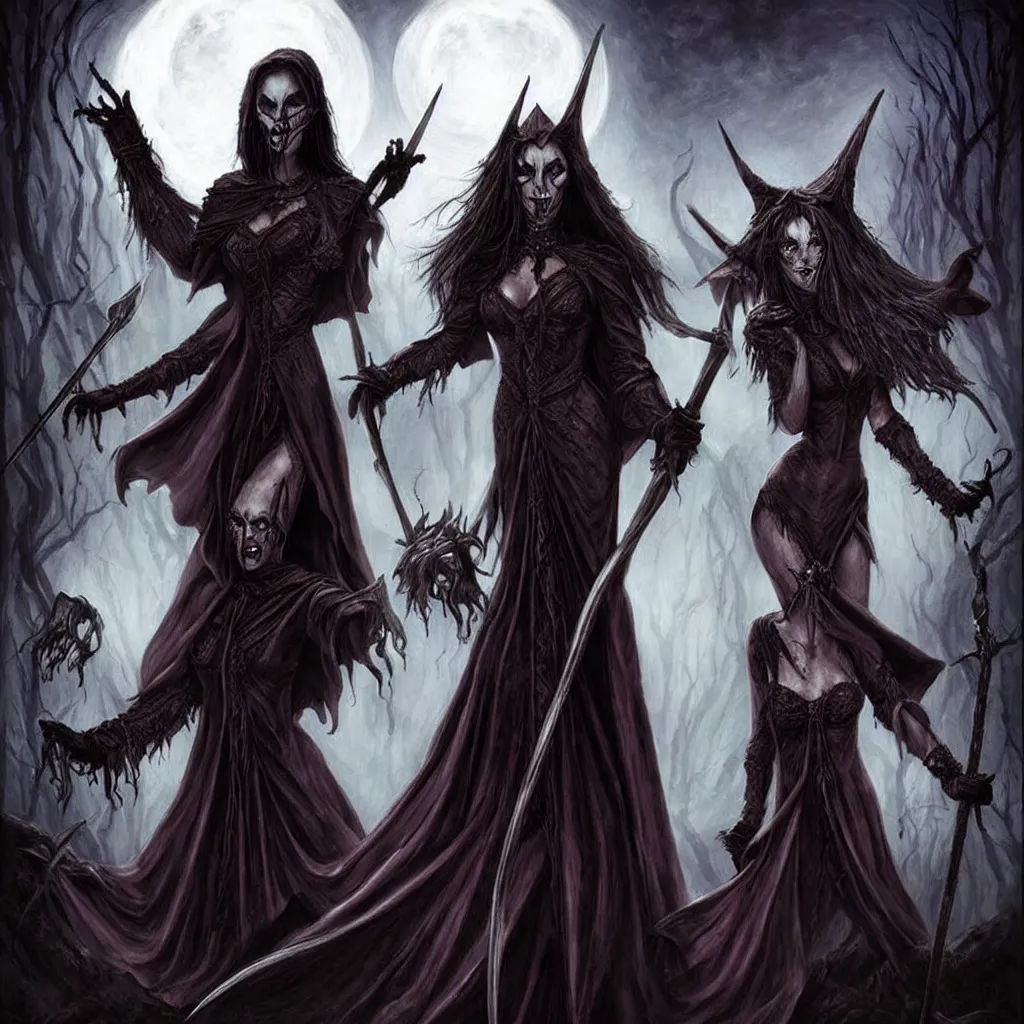 Image similar to evil witches, fantasy, dark