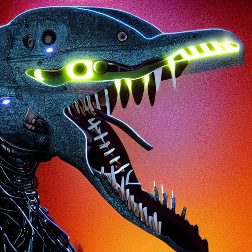 Prompt: photo of a cybertronic velociraptor, LEDs, high detail, sharp, studio, digital art