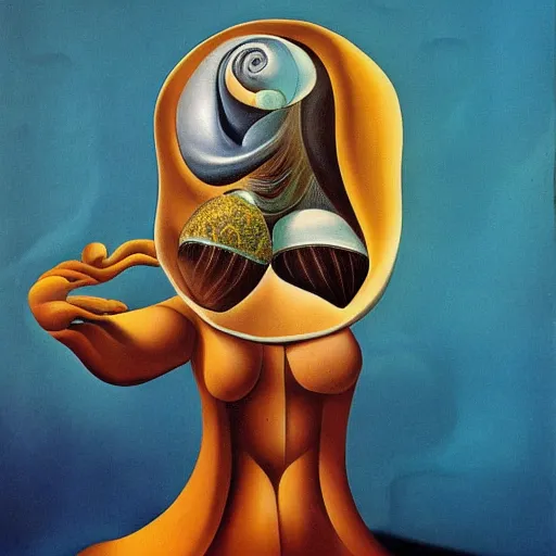 Image similar to snail woman, surrealism, Salvador Dali style