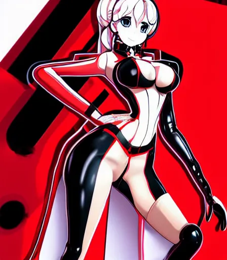 Prompt: beautiful wide angle full body illustration of Ann Takamaki from Persona 5 in red latex outfit in the style of stanley artgerm