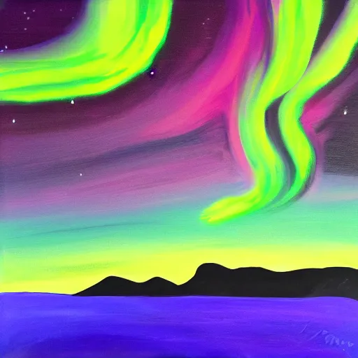 Image similar to portrait painting, aurora borealis background