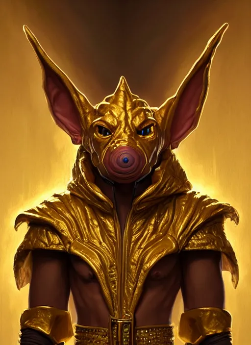 Image similar to a _ fantasy _ style _ portrait _ painting _ of a humanoid gold kobold male in wizard robes in a store selling things, oil _ painting _ unreal _ 5 _ daz. _ rpg _ portrait _ extremely _ detailed _ artgerm _ greg _ rutkowski _ greg