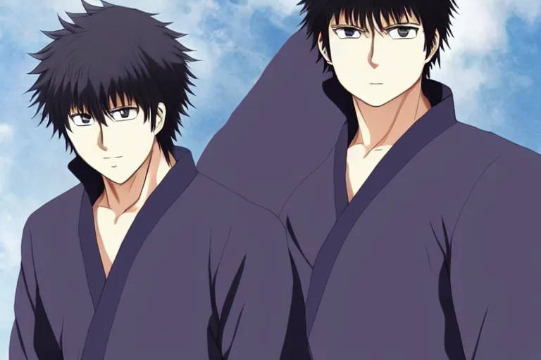 Prompt: A handsome man，Black short hair, blue eyes, Hijikata Toushirou of Gintama, Kyoto Animation