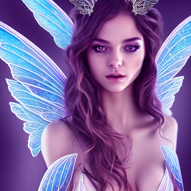 Image similar to full body pose, beautiful adult stoner fairy queen, symmetrical wings, highly detailed, 4 k, hdr, smooth, sharp focus, high resolution, award - winning photo, artgerm, photorealistic