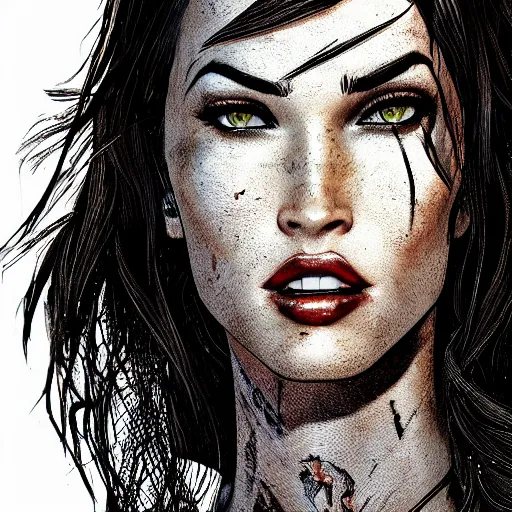 Image similar to megan fox portrait, borderlands, tales from the borderlands, the wolf among us, comic, cinematic lighting, studio quality, 8 k