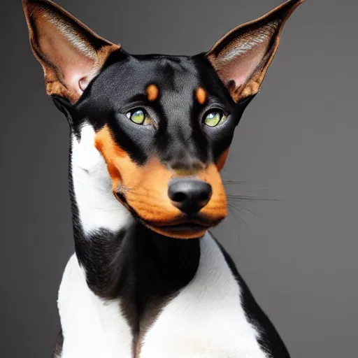 Image similar to a feline doberman - cat - hybrid, animal photography