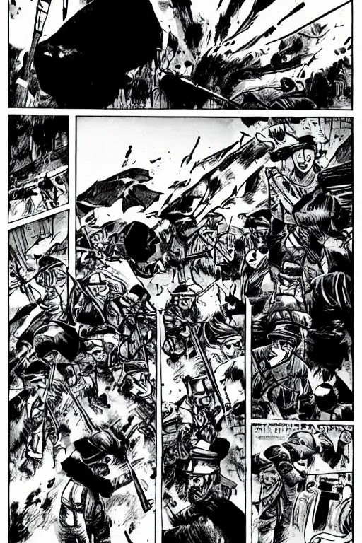 Prompt: manga comic about the crimean war by mengo yokoyari, black and white.