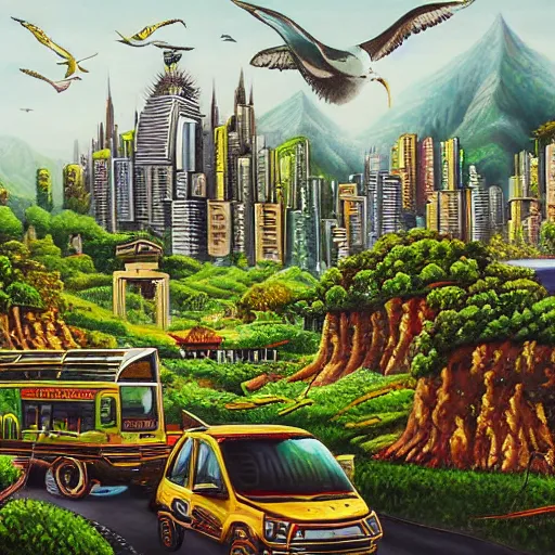 Prompt: Unbelievable city of the future in harmony with nature. Beautiful detailed painting by Lurid. (2022)