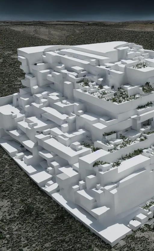 Image similar to architectural section of bioremediation white architecture, in chuquicamata, epic, cinematic, hyperealistic