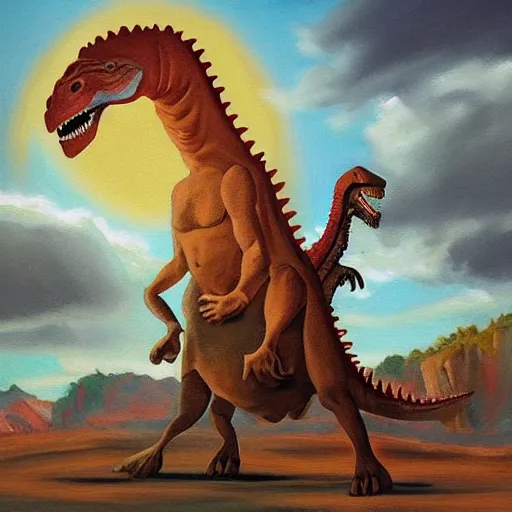 Prompt: “painting of Jesus riding a dinosaur”