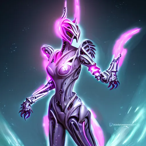 Prompt: highly detailed exquisite fanart, of a beautiful female warframe, but as an anthropomorphic robot female dragon, making an elegant pose, shining reflective off-white plated armor, bright Fuchsia skin, sharp claws, full body shot, epic cinematic shot, realistic, professional digital art, high end digital art, DeviantArt, artstation, Furaffinity, 8k HD render, epic lighting, depth of field