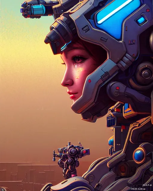 Image similar to d. va from overwatch, character portrait, portrait, close up, concept art, intricate details, highly detailed, vintage sci - fi poster, in the style of chris foss, rodger dean, moebius, michael whelan, and gustave dore