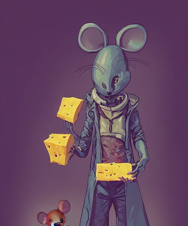 Image similar to a portrait of an anthropomorphic cyberpunk mouse holding a cheese, cyberpunk!, fantasy, elegant, digital painting, artstation, concept art, matte, sharp focus, illustration, art by josan gonzalez