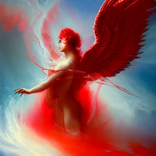 Image similar to a fallen angel in red fluid simulation, painting by ross tran and ivan aivazovsky