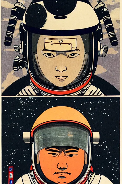 Image similar to portrait of a astronaut in samurai helmets, by katsuhiro otomo