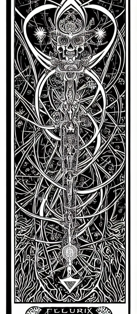 Image similar to a beautiful fractal tarot card featuring bold occult imagery with clean lines. skullpunk demon. dimension. haeckel. detailed adult coloring book