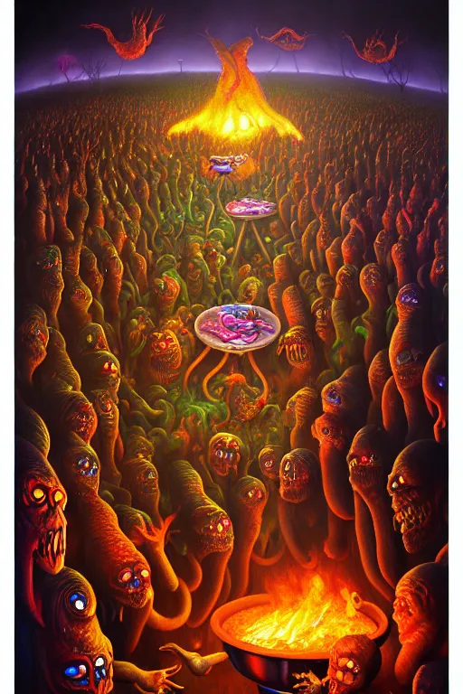 Image similar to a photorealistic painting of an isometric nightmare at the bbq horror by johfra bosschart, lisa frank, dark fantasy art, high detail, trending on artstation